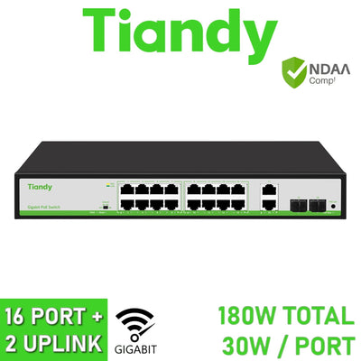 TIANDY TC-P3S020 Spec:G/1622/AT/180 16 Θυρών Gigabit PoE Switch (16x 10/100/1000M PoE, 2x Gigabit Uplink, 2x Gigabit SFP)