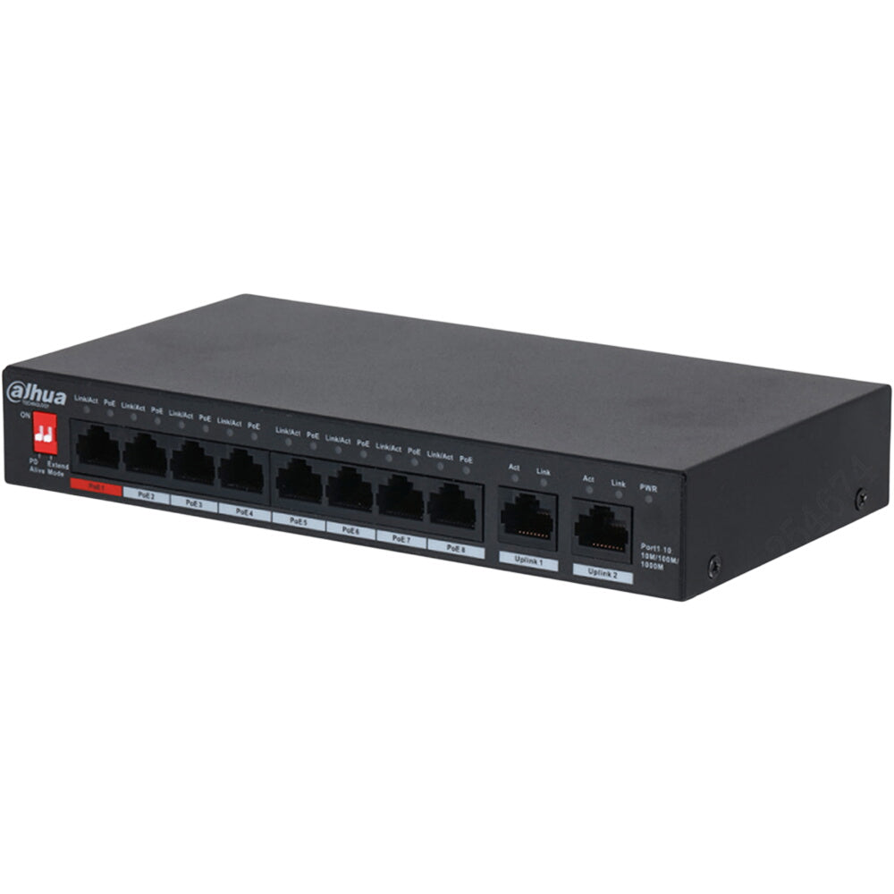 Dahua PFS3010-8GT-96-V2 10 Θυρών Μη Διαχειριζόμενο Επιτραπέζιο Switch (8x PoE, Προϋπολογισμός PoE 96W)