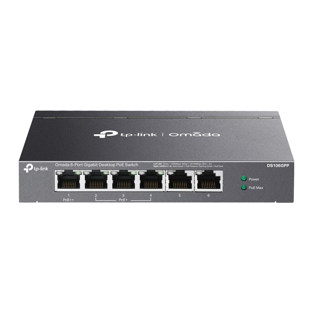 TP-Link DS106GPP 6 Port Gigabit Switch (1x PoE++, 3x PoE+, Yönetimsiz)