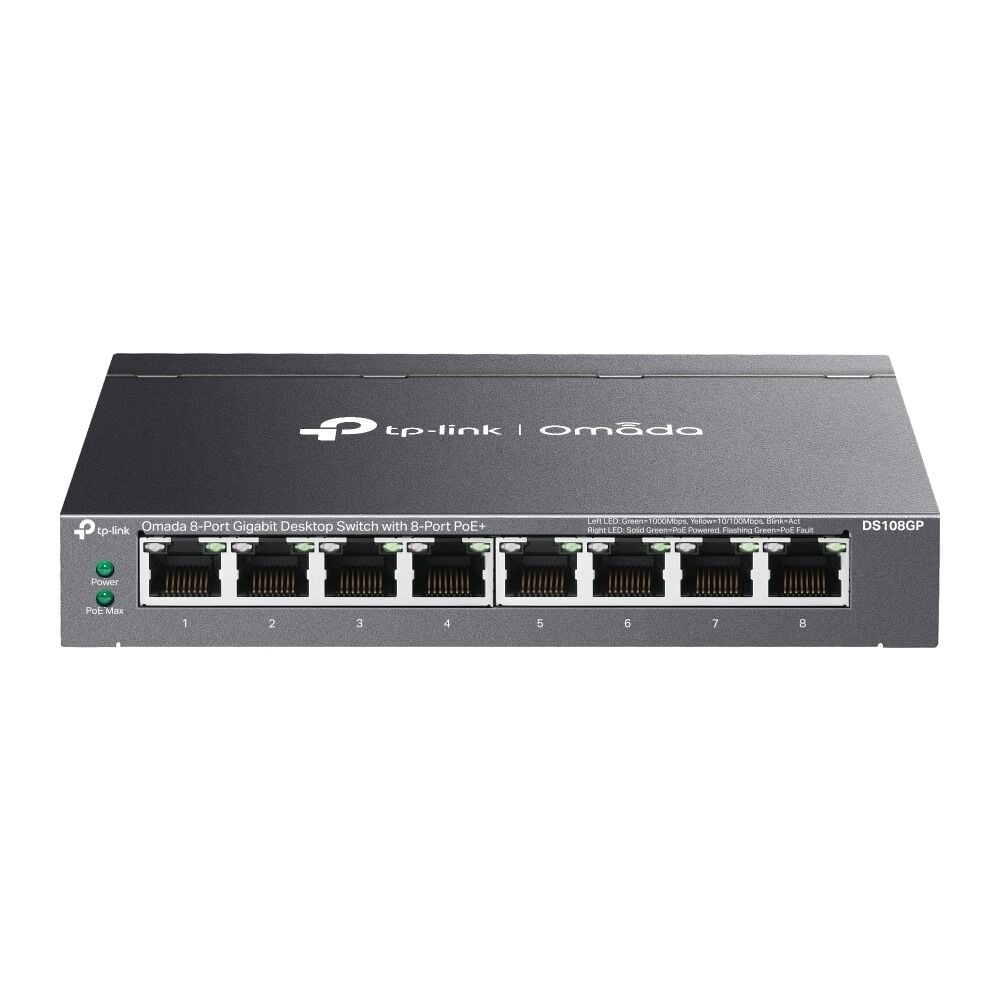 TP-Link DS108GP 8 Port Gigabit Switch (8x PoE+, Yönetimsiz)