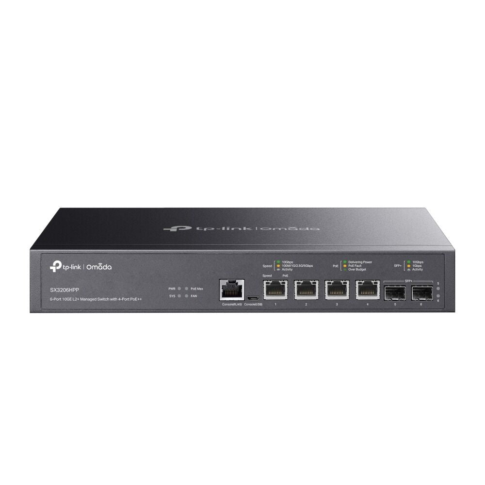 TP-Link SX3206HPP 4 Port Switch (PoE, Yönetimli, Multi-Gig 10G, 2x 10GE SFP+)